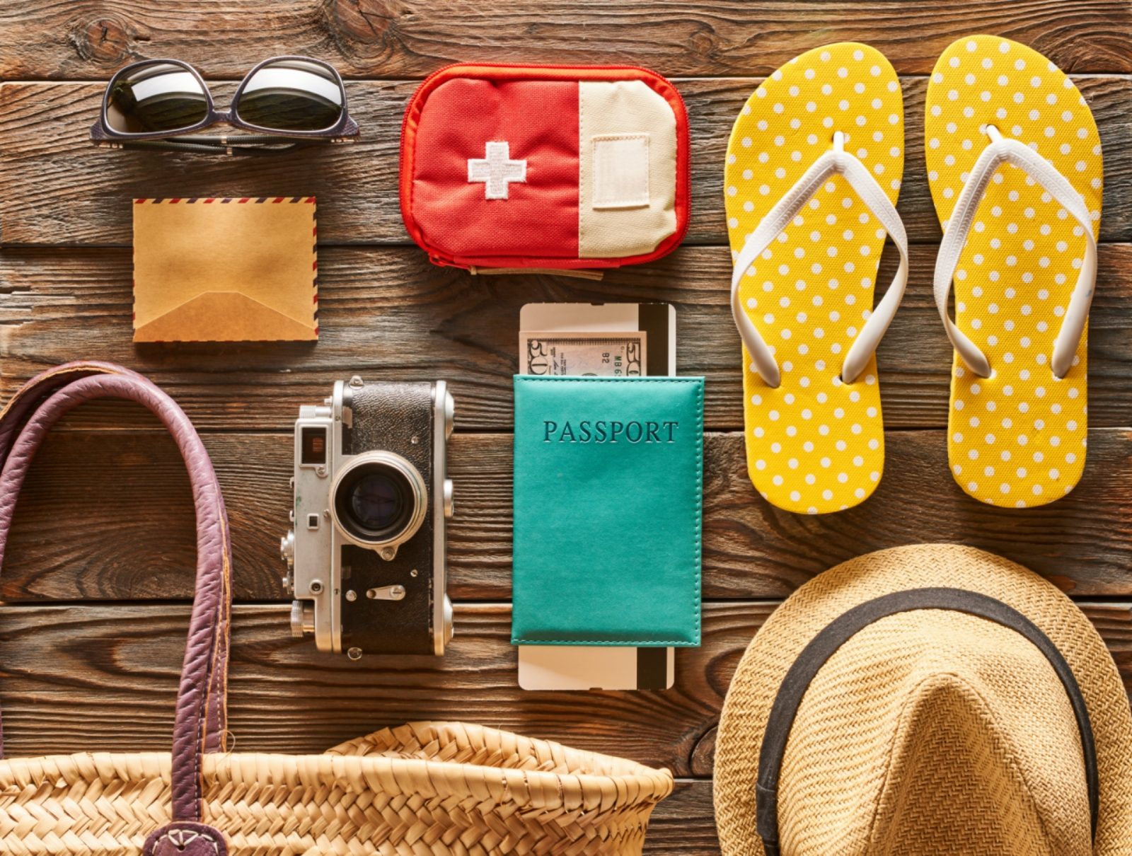 Travel and beach flat lay